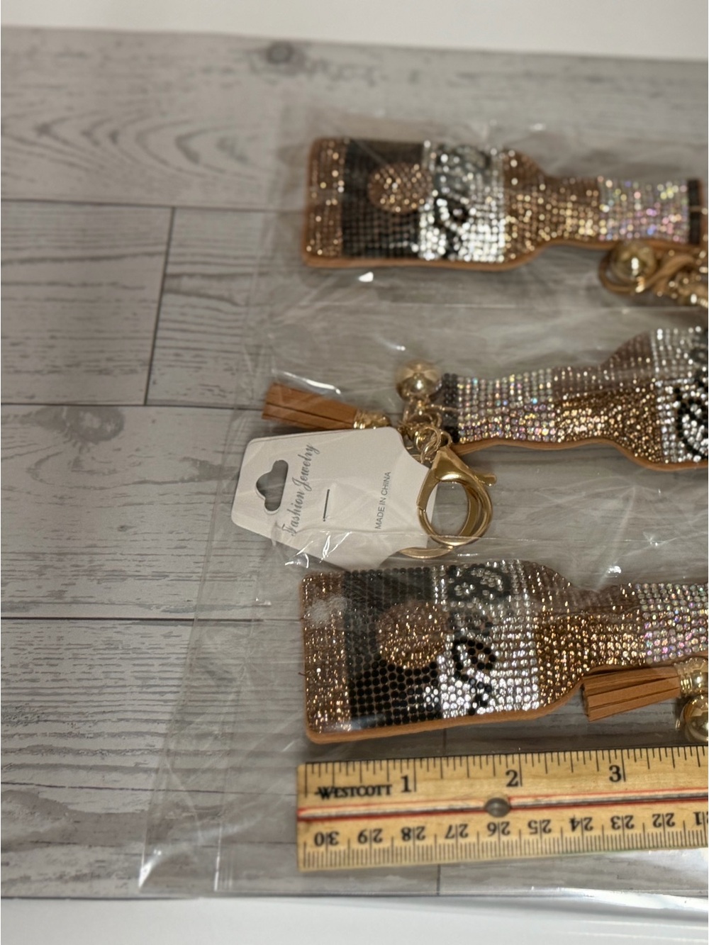 NWT (3x) BLING-BLING-BLING RHINESTONE BEER BOTTLE KEYCHAIN BAG CHARM